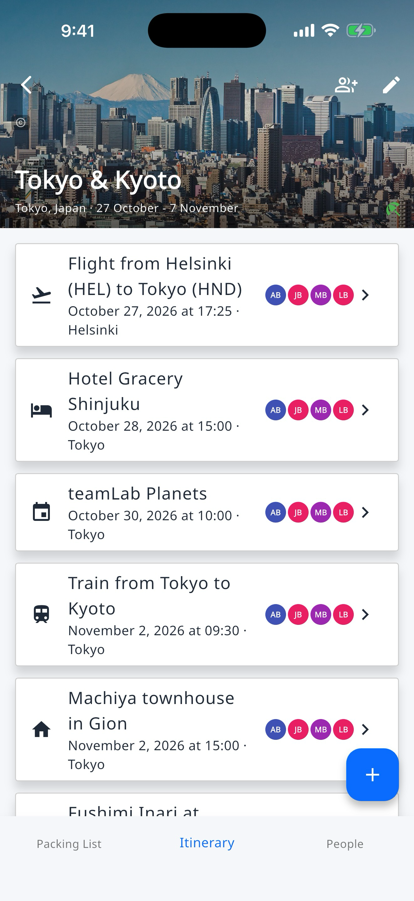Example itinerary in ReadyRoam